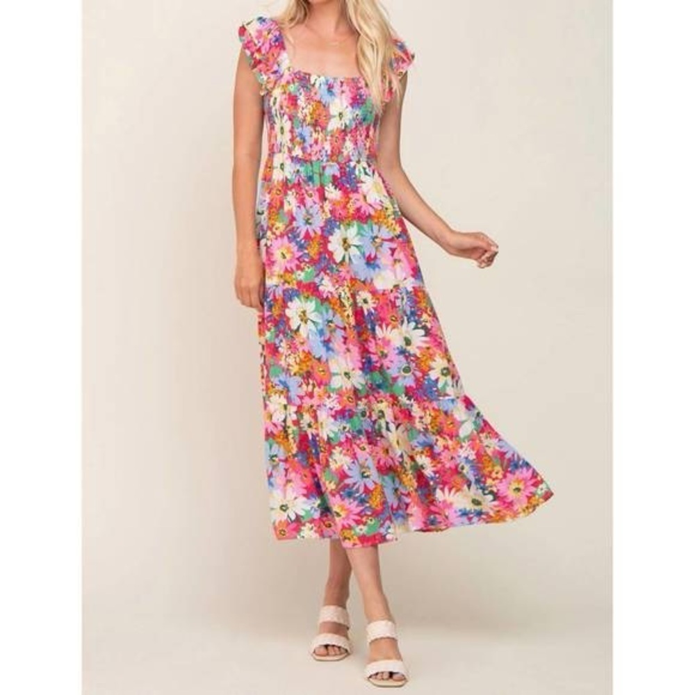 JODIFL Walk in the Flowers Colorful Floral Maxi Dress size S-NWT